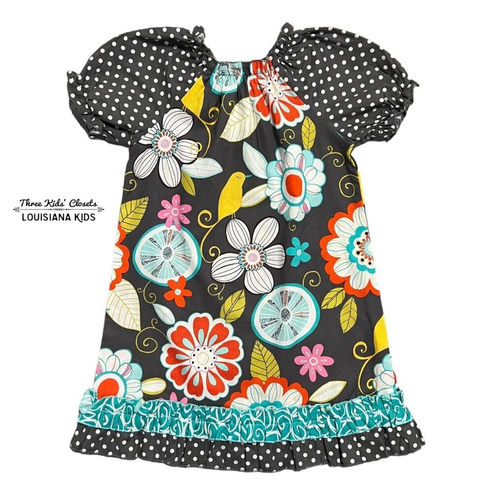 Lolly Wolly Doodle 4T Mixed Print Floral Bird Polkadot Dress